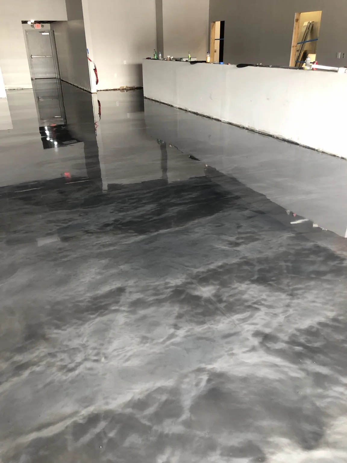 Gray metallic floor finish in a commercial interior