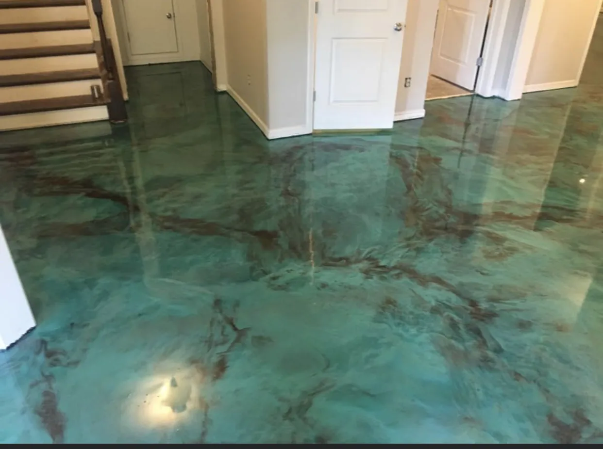 Turquoise and dark metallic decorative floor finish